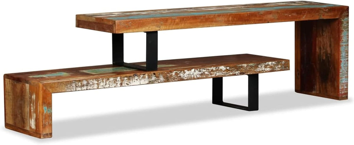 TV Schrank aus massivem Altholz - Fernsehtisch und Phonomöbel im Vintage Stil - Rechteckiges TV Board für Wohn und Schlafzimmer - Ohne Montage direkt aufstellbar