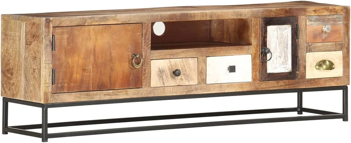 Catherinol TV Lowboard 120 cm - Massives Altholz im modernen Stil - Rechteckiger Fernsehtisch und Phonomöbel - TV Board für Wohn und Schlafzimmer ohne Montage