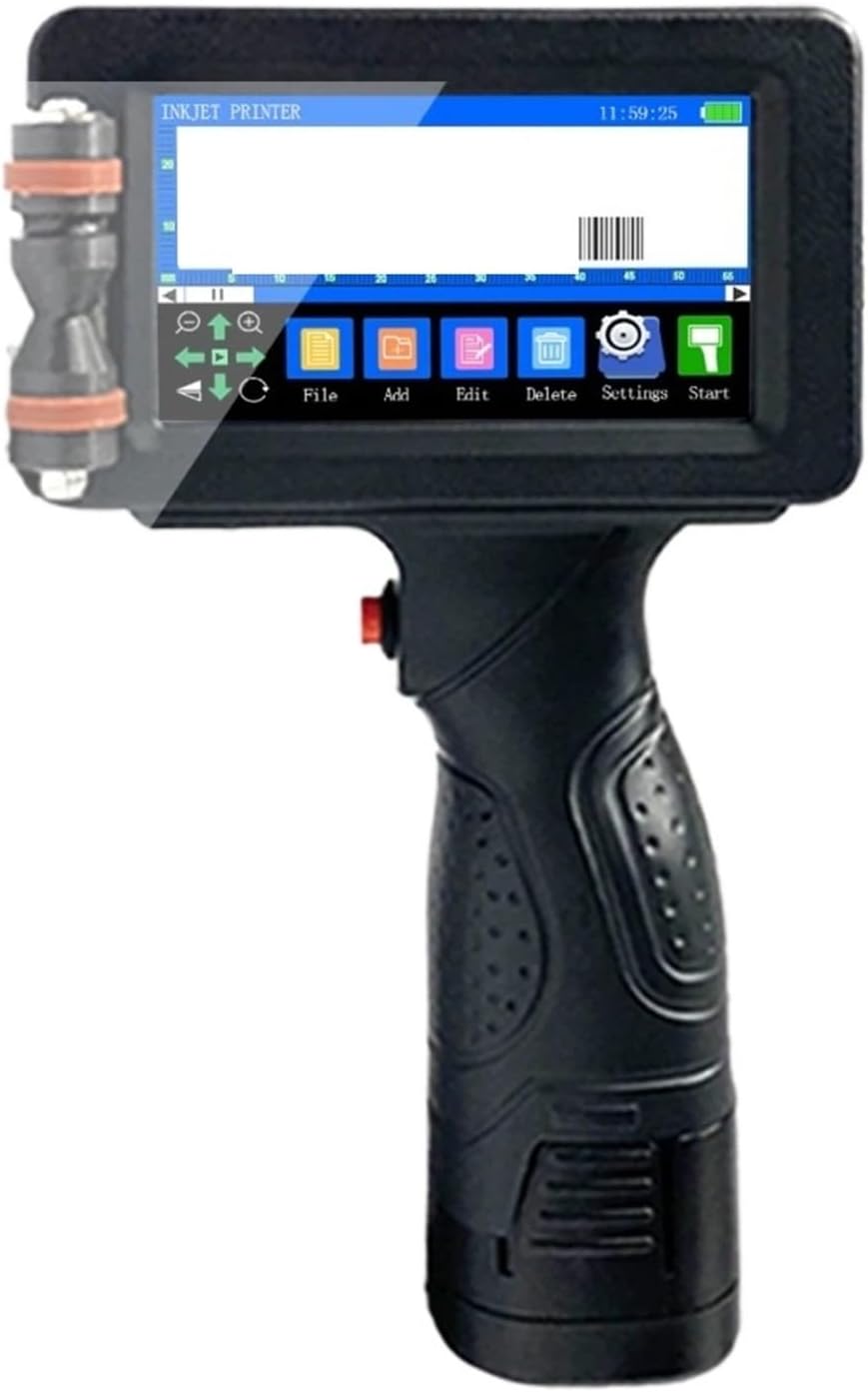 E16 Handheld Tintenstrahldrucker - 25,4 mm Druckhöhe und 600 DPI - Schwarz mit 2 Tintenpatronen - Für Text QR Code Barcode Chargennummer Logo und Etiketten