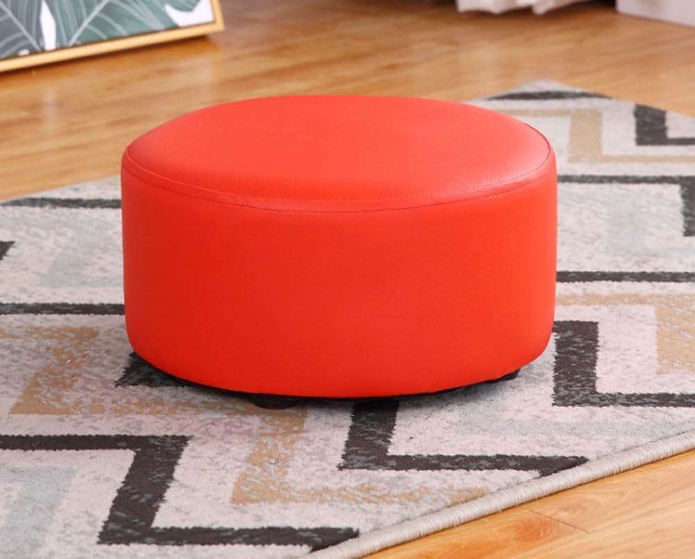 Runder Pouf aus PU Leder - 31 cm breit und 18 cm hoch - Rot und kratzfest als Fußstütze - Kompakter Gästesitz für Wohnzimmer und Schreibtisch