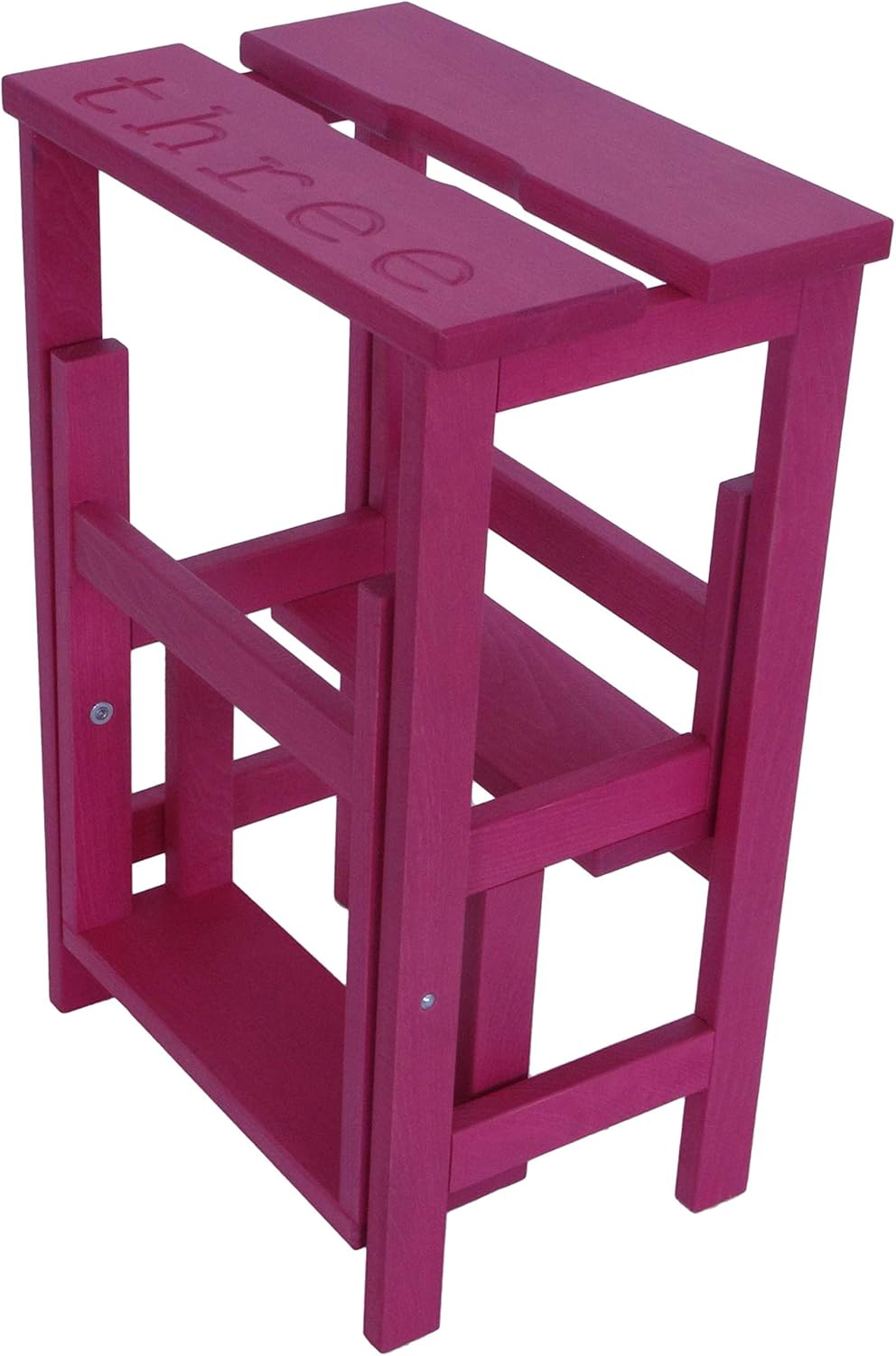 Karn Happy Numbers Tritthocker - 40 x 26 x 60 cm aus Buchenholz - Fuchsia gebeizt und matt lackiert - Drehbare Stufe mit Sicherheitssystem