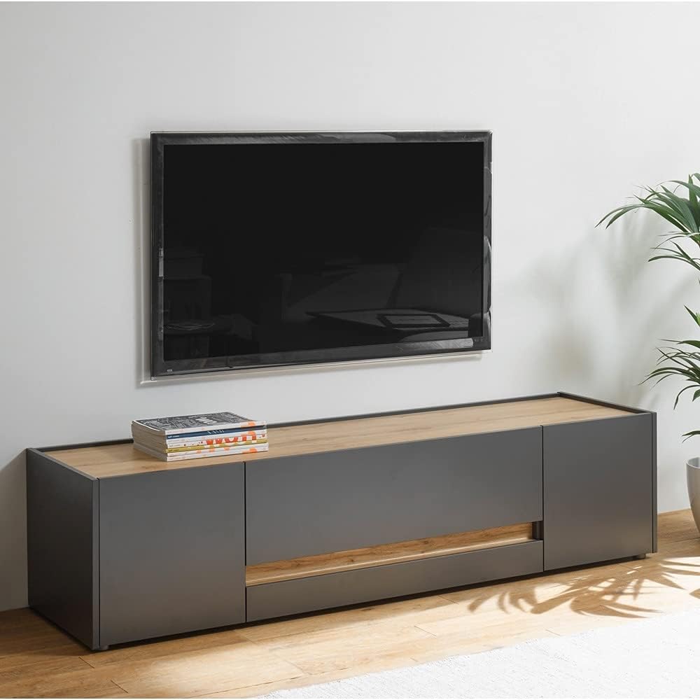 Lomadox TV Lowboard 170 x 40 x 45 cm - Anthrazit mit Wotan Eiche Nachbildung - modernes Fernsehmöbel - TV Board für Wohnzimmer und Medienbereich