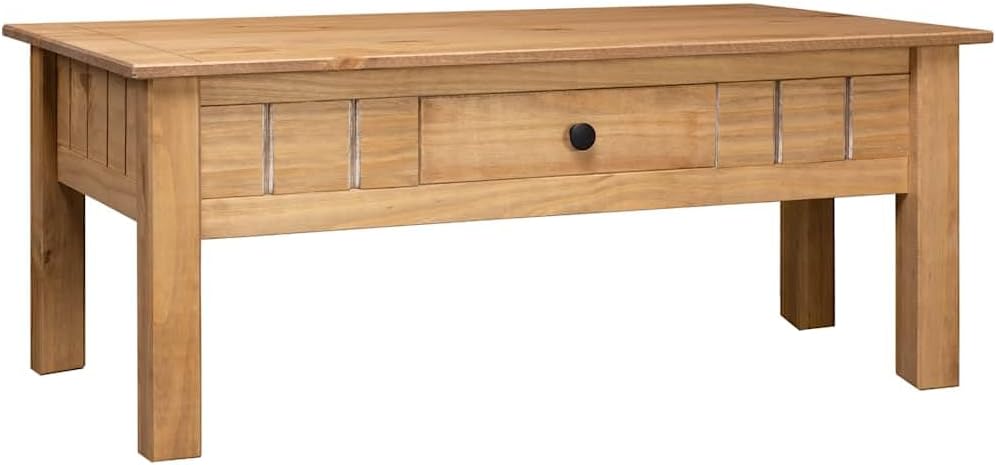 Couchtisch aus massiver Panama Kiefer - 100 x 60 x 43,5 cm mit Schublade - Naturbraun im zeitlosen Design - Für Wohnzimmer Schlafzimmer und Flur