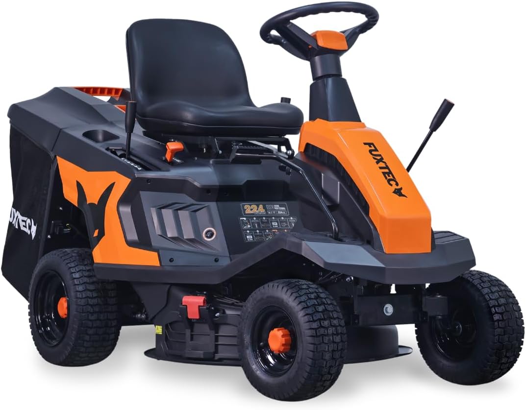 FUXTEC FX RMR66 Aufsitzmäher - 6 PS mit 66 cm Schnittbreite und eStart - 150 l Fangkorb mit verstellbarer Schnitthöhe - Rasentraktor mit Seitenauswurf für große Flächen