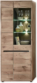 Stella Trading BELLANO Vitrine - LED Vitrinenschrank in Viking Eiche und Graphit - Holzwerkstoff mit viel Stauraum für Geschirr - 80 x 202 x 38 cm