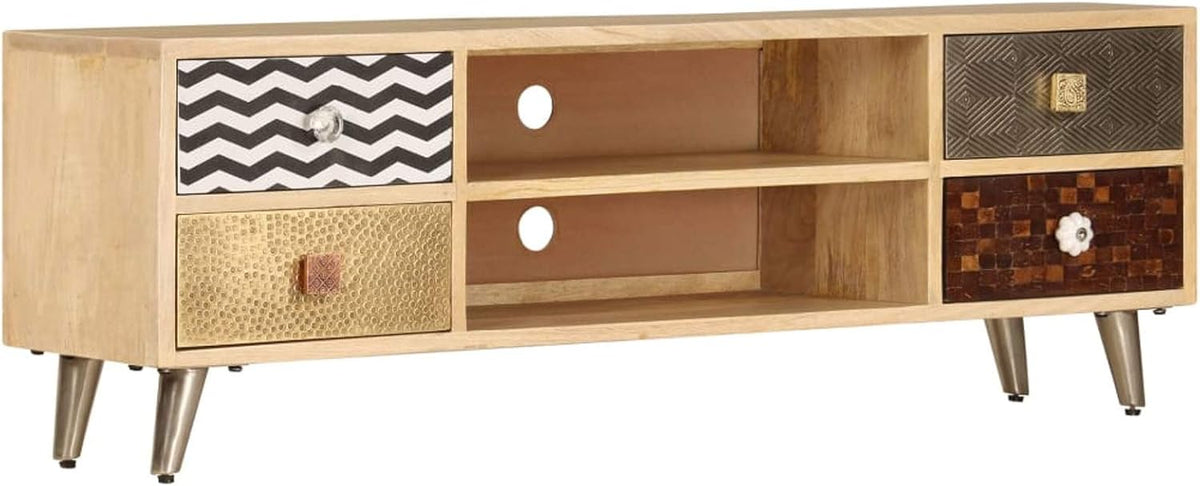 LAPOOH TV Lowboard aus Mango Massivholz - 120 x 30 x 40 cm kompakter Fernsehtisch - natürliches Phonomöbel für Wohnräume - fertig montierter TV Schrank