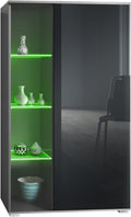 Vladon Davos Vitrine - 3 Glasböden 8 Fächer und LED Beleuchtung - Anthrazit Matt und Schwarz Hochglanz - Made in Germany 71,5 x 134 x 35 cm