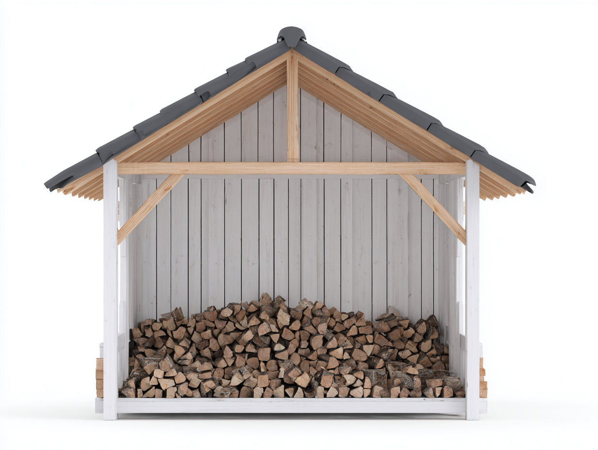 Kaminholzregal-Holz-260x92x235 cm-Weiß-Natur-Grau-Rustikales Design
