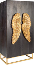 Riess Ambiente Angel Highboard 70 x 45 x 140 cm - Mangoholz in Schwarz mit goldenen Flügeln - extravagantes Design - Wohnzimmerschrank für Wohn und Essbereich