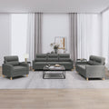 Brokky Sofagarnitur 3-teilig - Wohnzimmer Sitzgruppe mit Kissen - Dunkelgrauer Polyesterstoff mit gepolsterten Armlehnen - Modernes Design