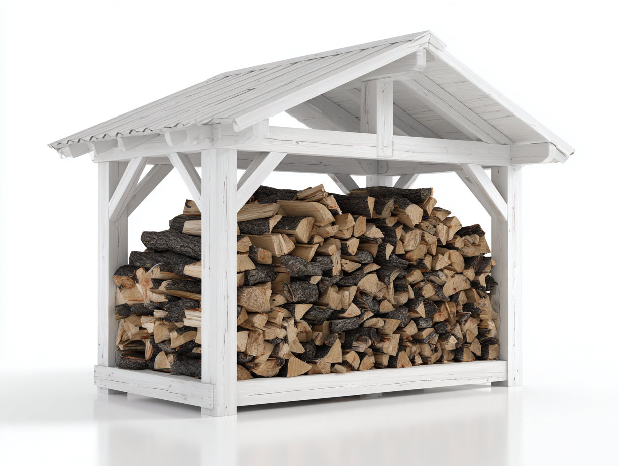Kaminholzregal Holz 210x90x180 cm - weiß - überdachtes Garten Design