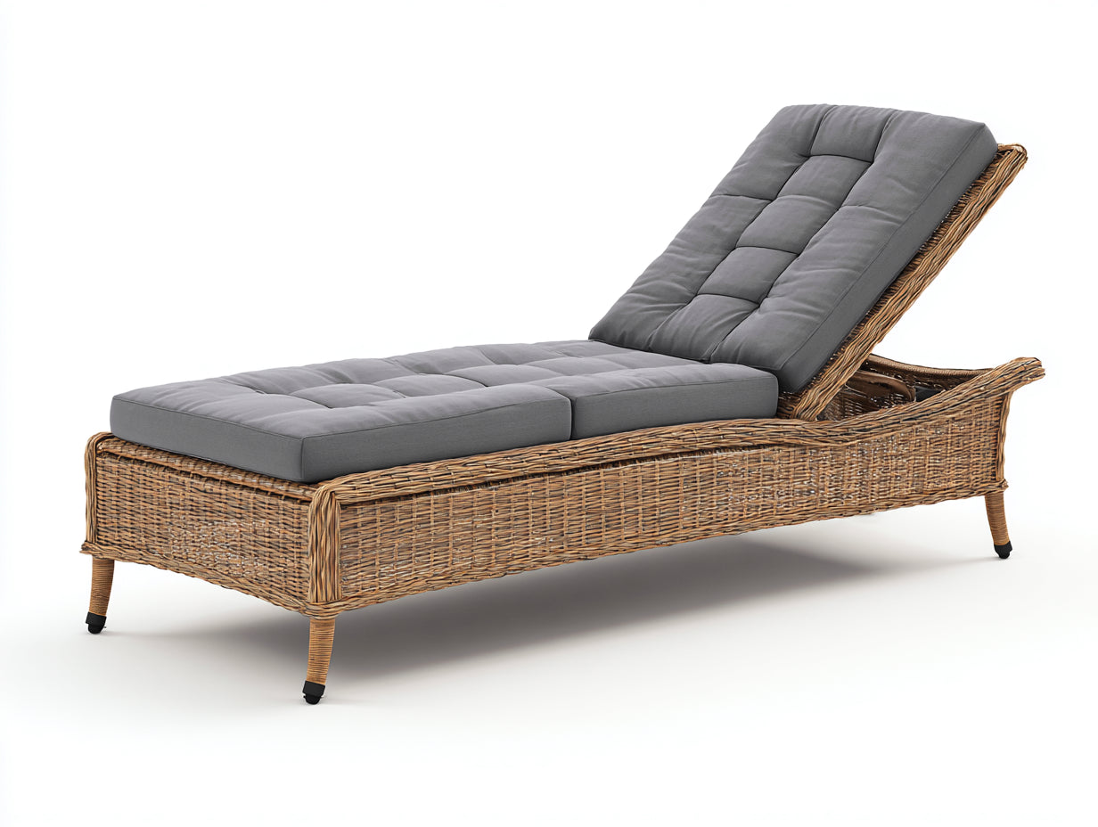 Sonnenliege - Rattan-Textil - 190 x 72 x 88 cm - Braun-Grau - Moderner Relaxstil