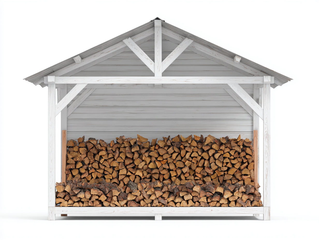 Kaminholzregal-Holz-268x87x215 cm-Weiß-Grau-Rustikales Design