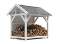 Kaminholzregal - Holz-Metall - 242x92x188 cm - Weiß-Grau - Landhausstil