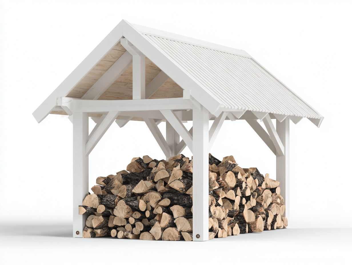 Kaminholzregal aus Holz 180 x 90 x 170 cm - Weiß - überdachtes Design für Außenbereich