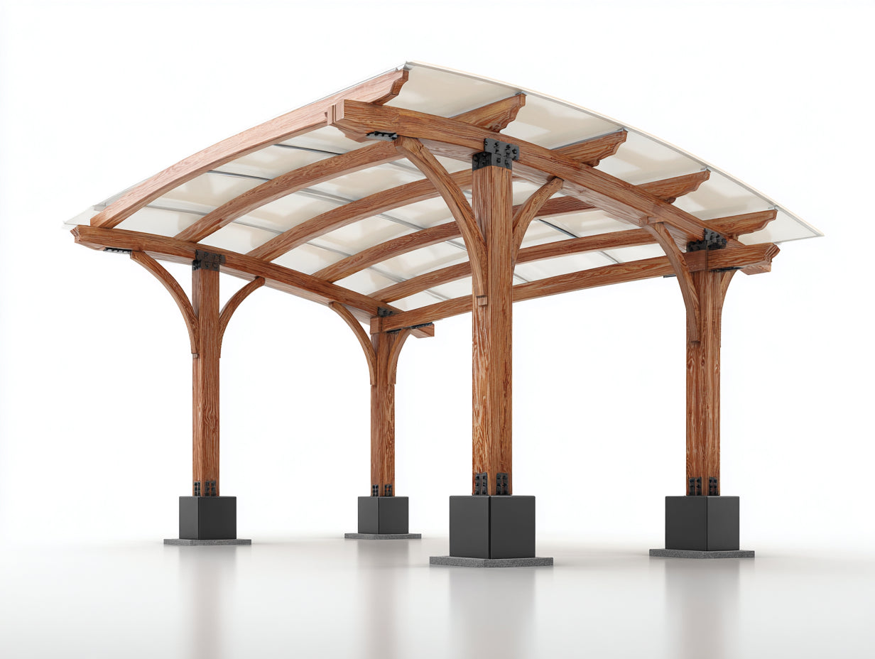 Pavillon Holz 400x300x260 cm - braun und transparent - für den Garten