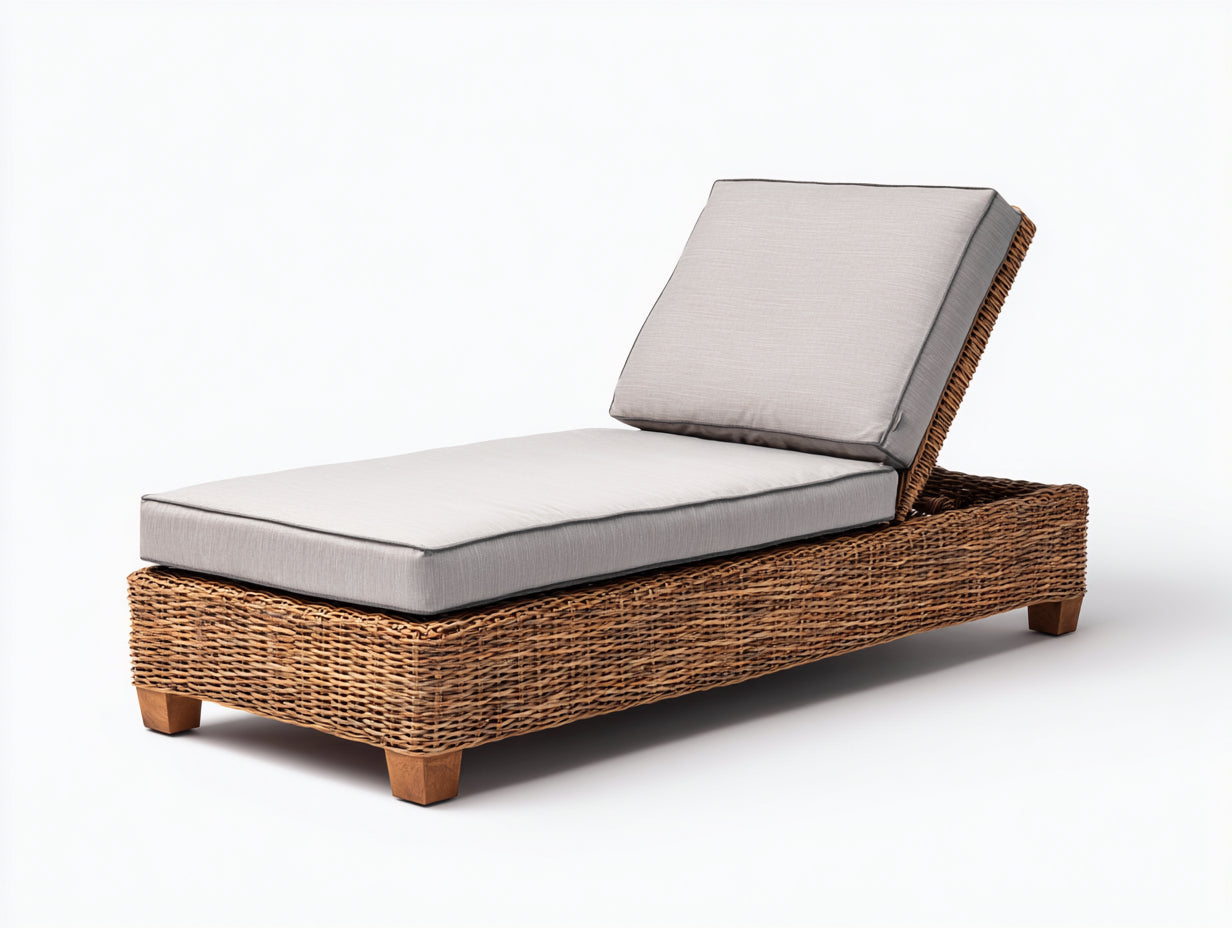 Sonnenliege - Rattan-Holz-Textil - 185 x 78 x 82 cm - Braun-Grau - Moderner Naturstil